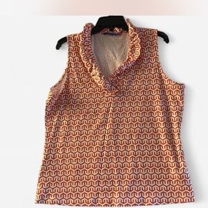 J. McLaughlin Orange and White Sleeveless Blouse